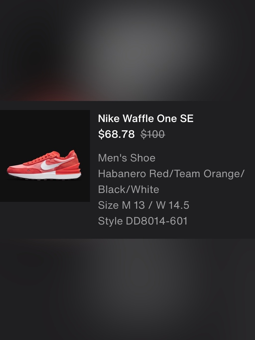 Nike Waffle One SE Habanero Red/Team Orange/Black/White